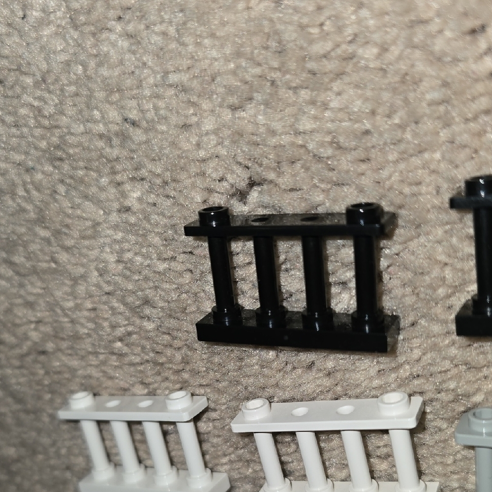LEGO Set of Black, White, & Gray Fence Pieces-1x4x2 Spindled with Studs - Picture 2 of 4